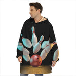 Bowling Strike Print Hoodie Blanket