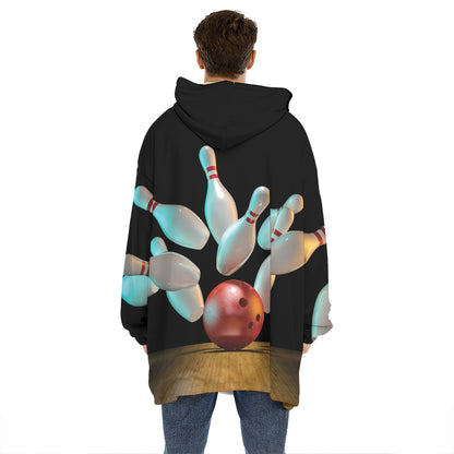 Bowling Strike Print Hoodie Blanket