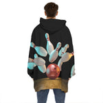 Bowling Strike Print Hoodie Blanket