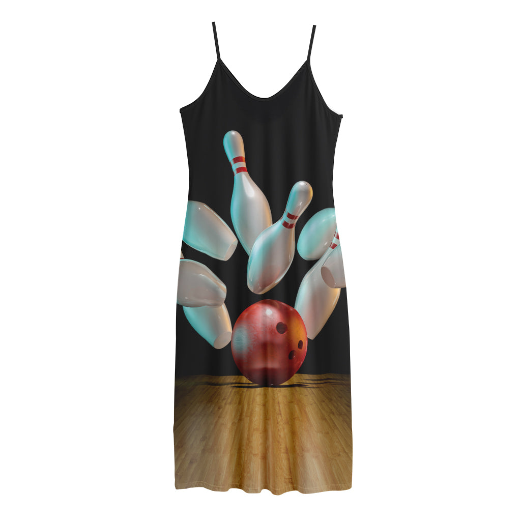 Bowling Strike Print Jersey Midi Cami Dress