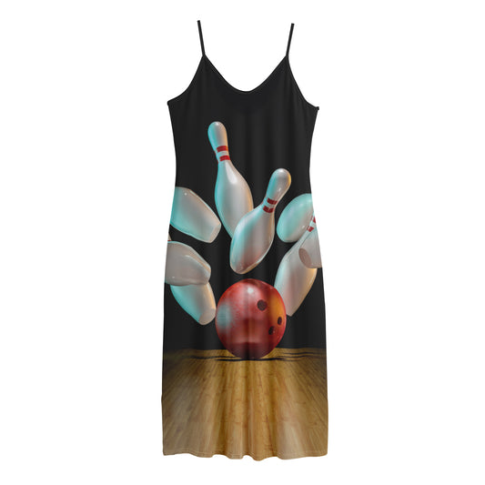 Bowling Strike Print Jersey Midi Cami Dress