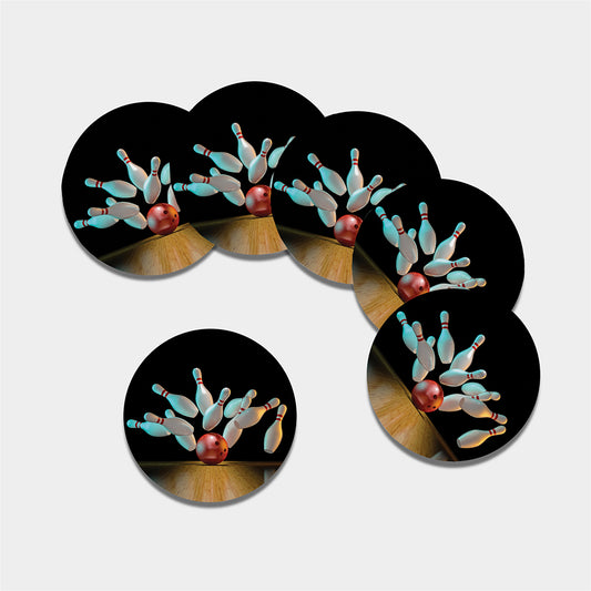 Bowling Strike Print Leather Coaster Set
