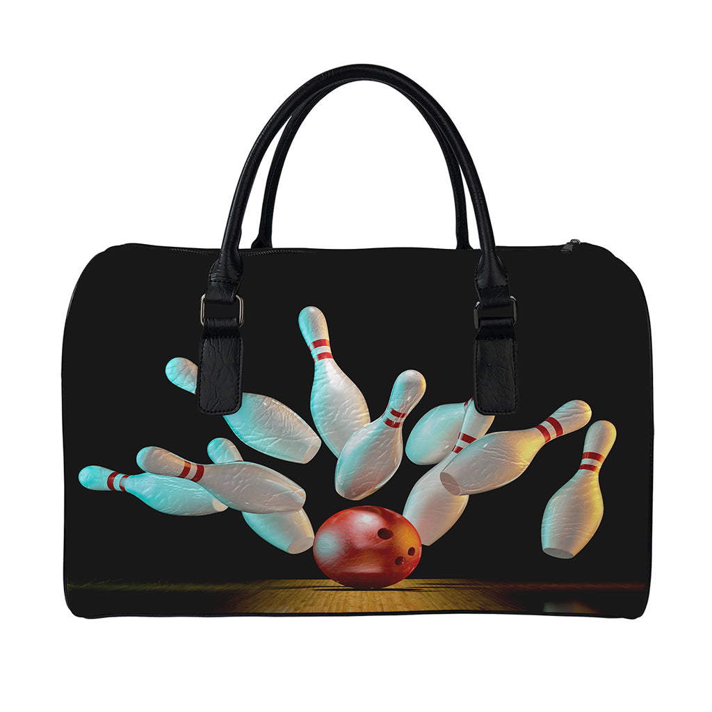 Bowling Strike Print Leather Duffle Bag