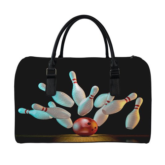 Bowling Strike Print Leather Duffle Bag