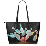 Bowling Strike Print Leather Tote Bag