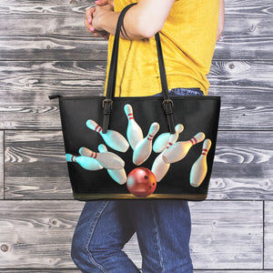 Bowling Strike Print Leather Tote Bag