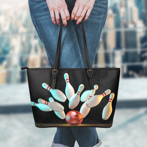 Bowling Strike Print Leather Tote Bag