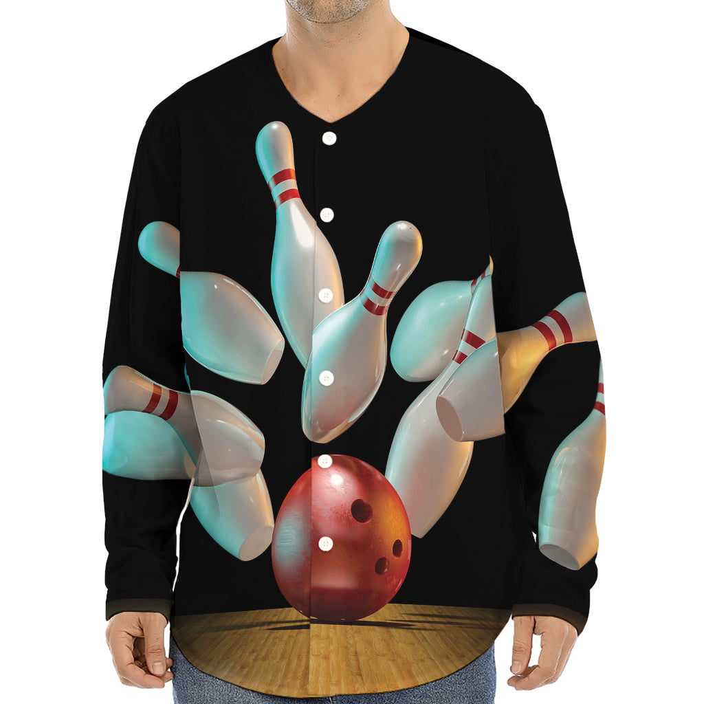 Bowling Strike Print Long Sleeve Baseball Jersey