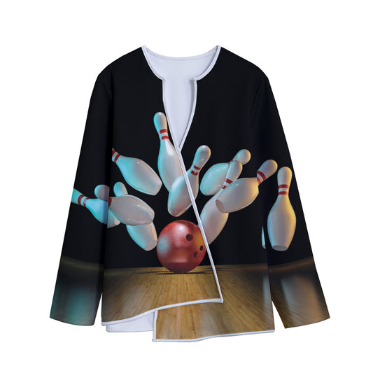 Bowling Strike Print Long Sleeve Short Coat