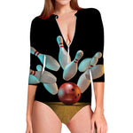 Bowling Strike Print Long Sleeve Swimsuit