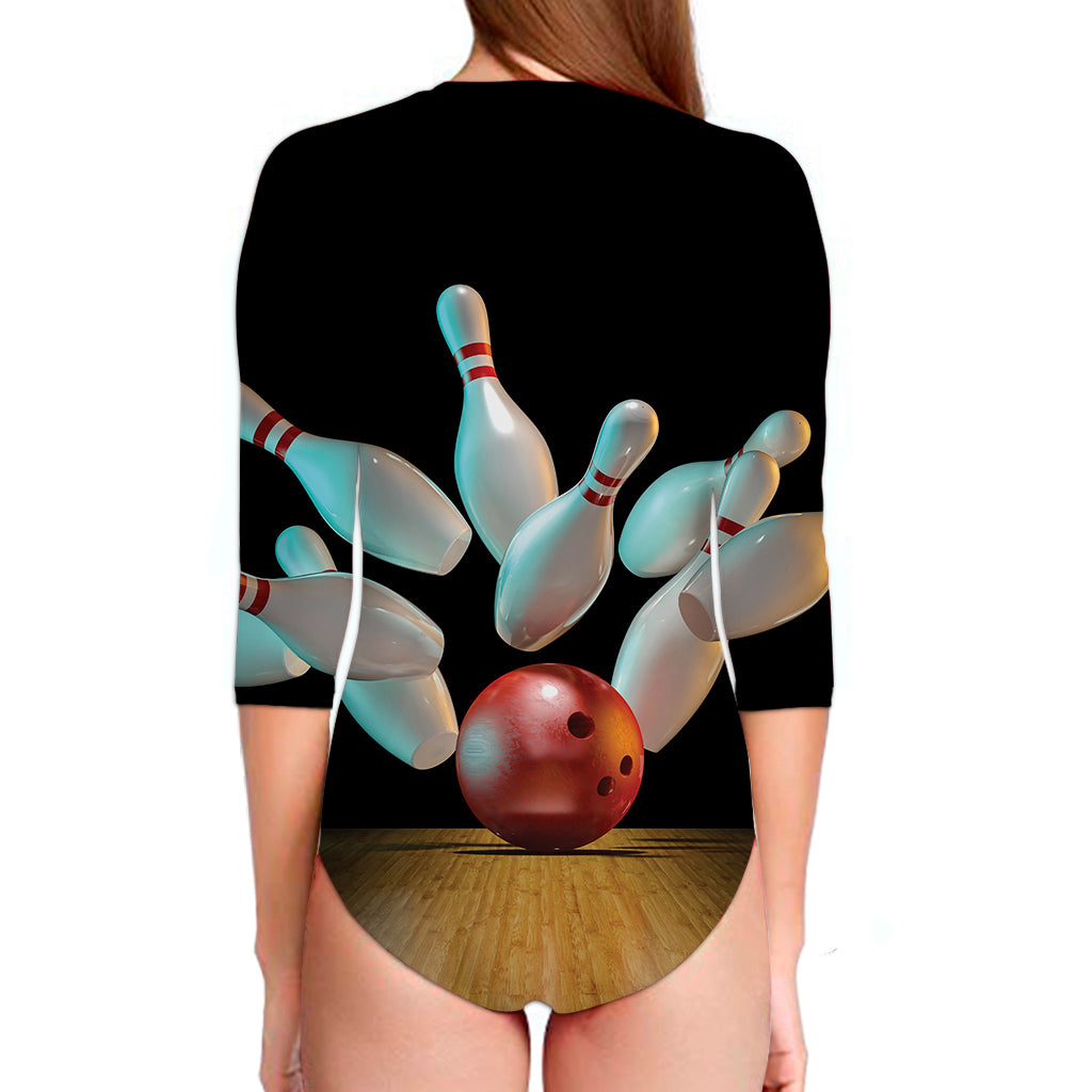 Bowling Strike Print Long Sleeve Swimsuit