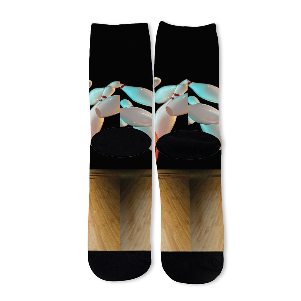 Bowling Strike Print Long Socks