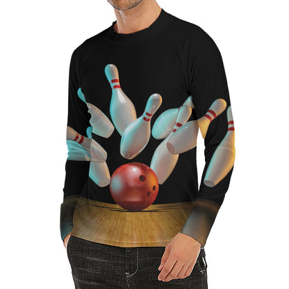 Bowling Strike Print Men's Long Sleeve Rash Guard