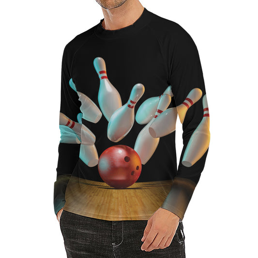 Bowling Strike Print Men's Long Sleeve Rash Guard