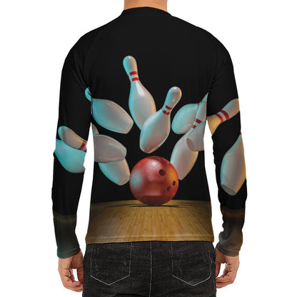 Bowling Strike Print Men's Long Sleeve Rash Guard