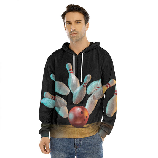 Bowling Strike Print Men's Velvet Pullover Hoodie