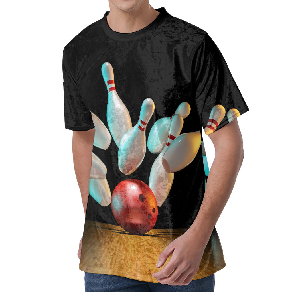 Bowling Strike Print Men's Velvet T-Shirt