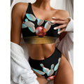 Bowling Strike Print One Shoulder Bikini Set