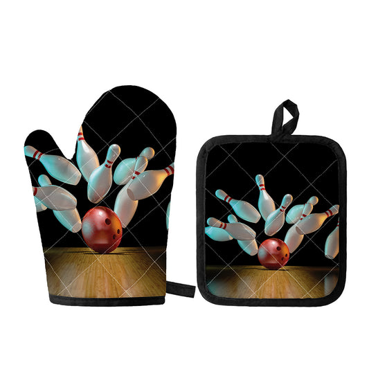 Bowling Strike Print Oven Mitt And Pot Holder Set