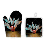 Bowling Strike Print Oven Mitt And Pot Holder Set