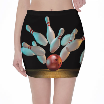Bowling Strike Print Pencil Mini Skirt