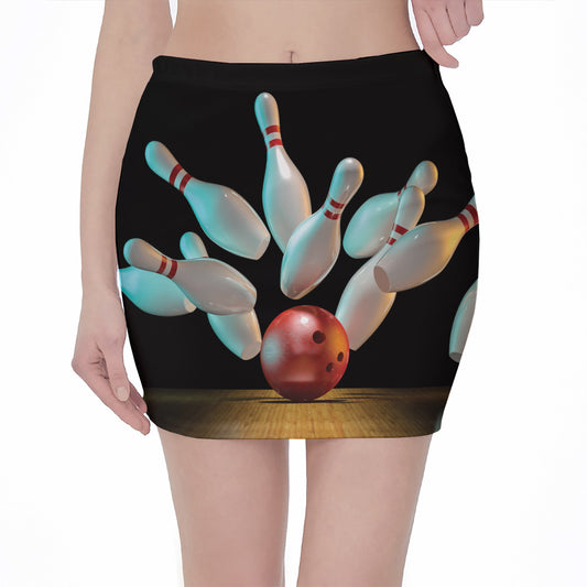 Bowling Strike Print Pencil Mini Skirt