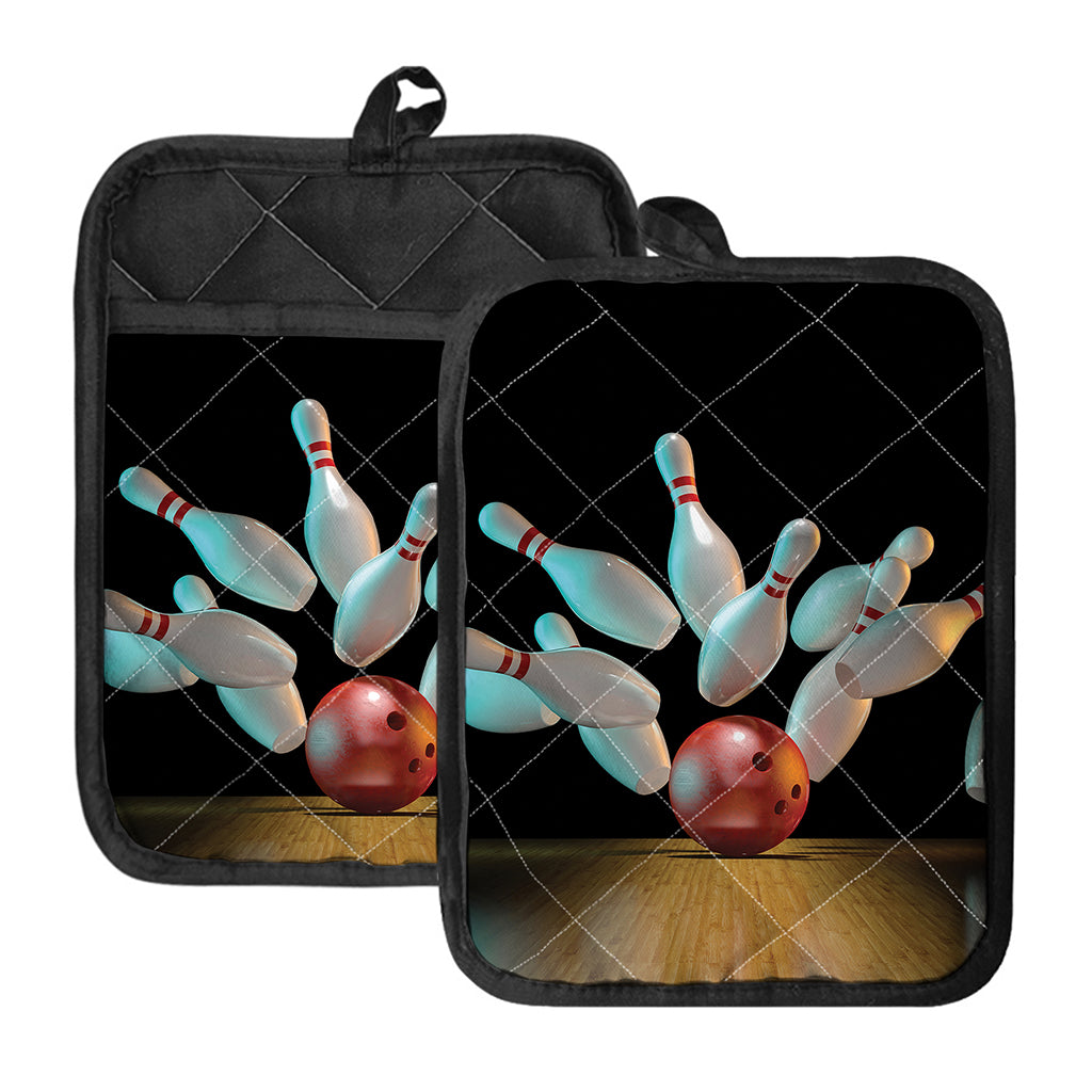 Bowling Strike Print Pot Holders With Pocket