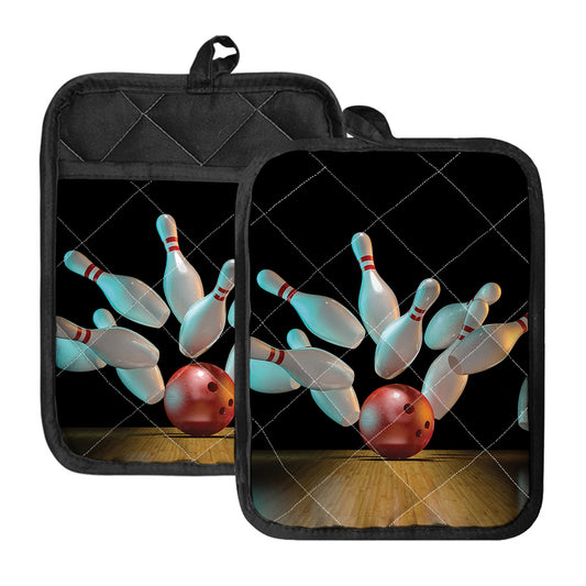 Bowling Strike Print Pot Holders With Pocket