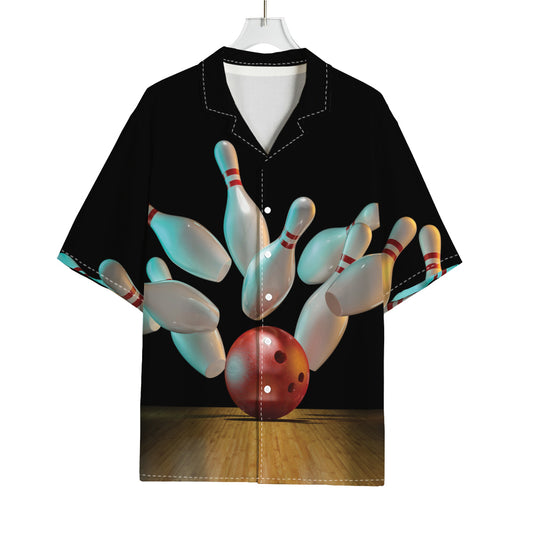 Bowling Strike Print Rayon Hawaiian Shirt