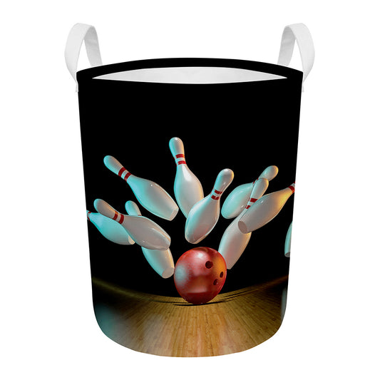Bowling Strike Print Round Laundry Basket