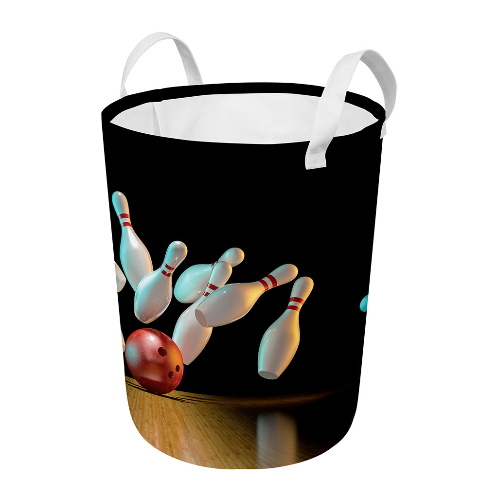 Bowling Strike Print Round Laundry Basket