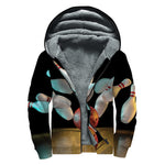 Bowling Strike Print Sherpa Lined Zip Up Hoodie