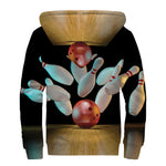 Bowling Strike Print Sherpa Lined Zip Up Hoodie