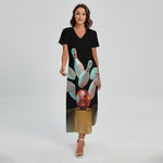 Bowling Strike Print Short Sleeve Maxi Dress