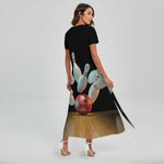Bowling Strike Print Short Sleeve Maxi Dress