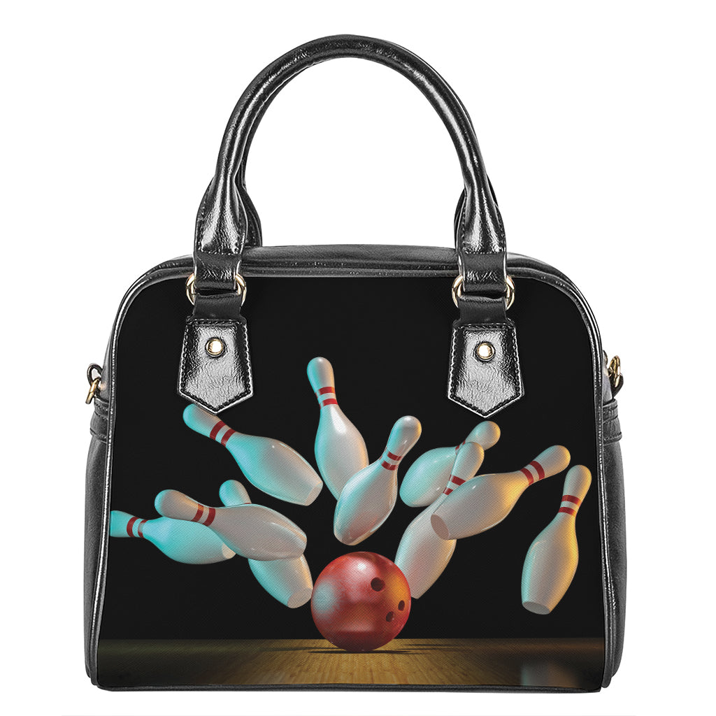 Bowling Strike Print Shoulder Handbag