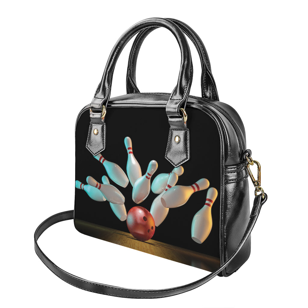 Bowling Strike Print Shoulder Handbag