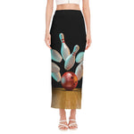 Bowling Strike Print Side Slit Maxi Skirt