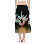 Bowling Strike Print Side Slit Midi Skirt