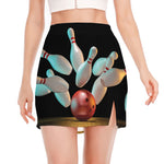Bowling Strike Print Side Slit Mini Skirt