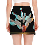 Bowling Strike Print Side Slit Mini Skirt