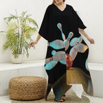 Bowling Strike Print Silk V-Neck Kaftan Dress