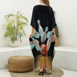 Bowling Strike Print Silk V-Neck Kaftan Dress