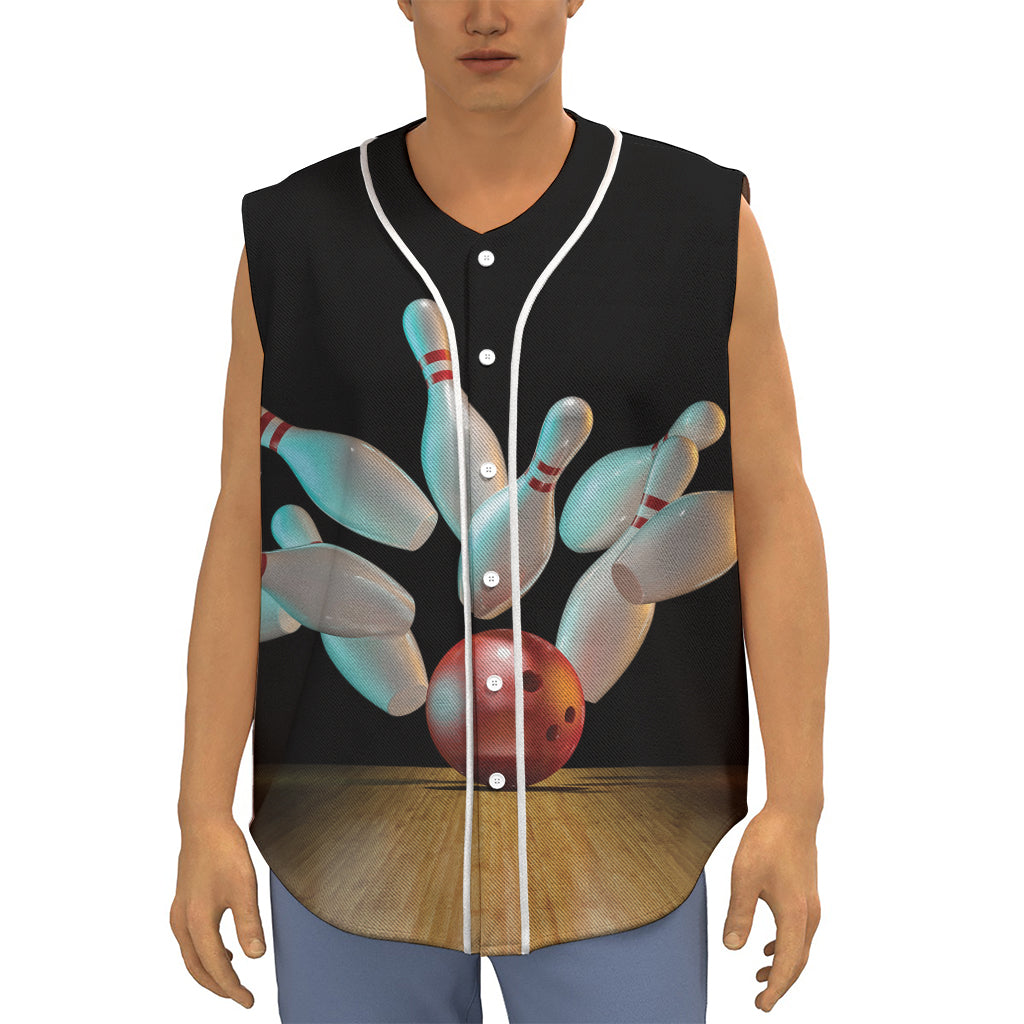 Bowling Strike Print Sleeveless Baseball Jersey