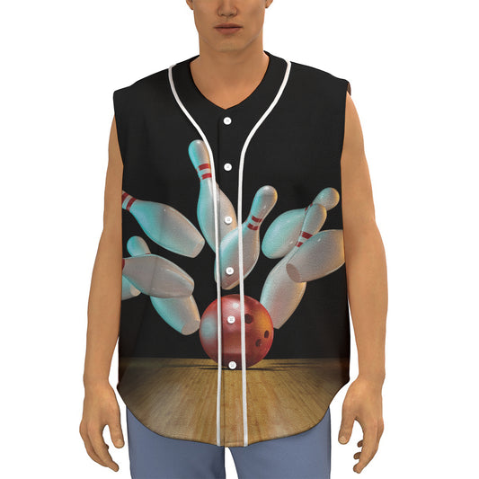 Bowling Strike Print Sleeveless Baseball Jersey