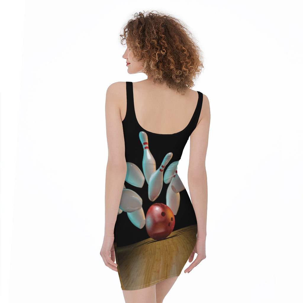 Bowling Strike Print Sleeveless Bodycon Dress