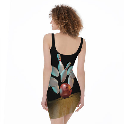Bowling Strike Print Sleeveless Bodycon Dress