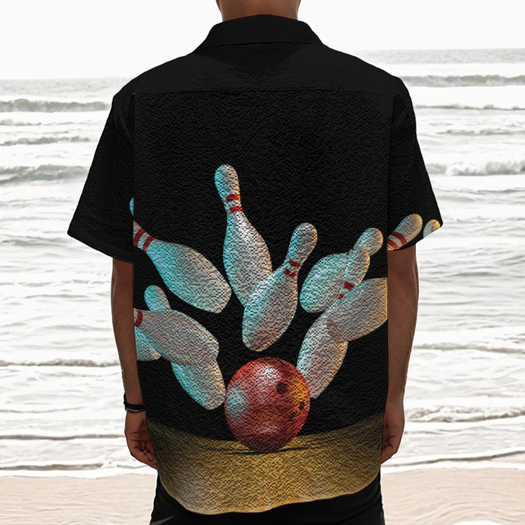 Bowling Strike Print Textured Short Sleeve Shirt