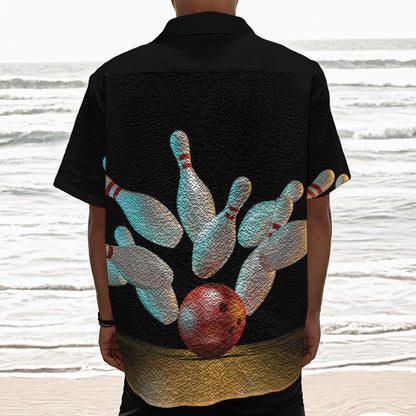Bowling Strike Print Textured Short Sleeve Shirt