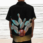 Bowling Strike Print Textured Short Sleeve Shirt